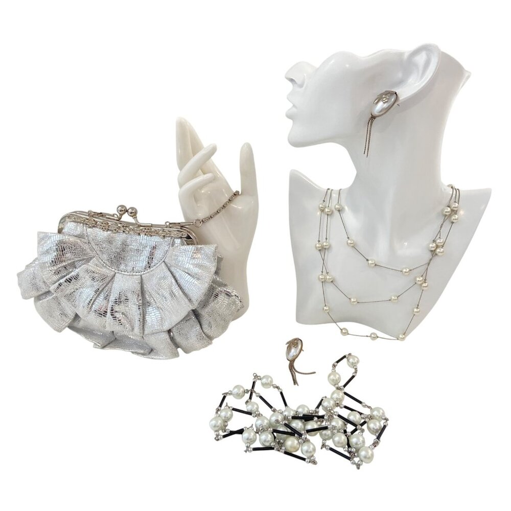 Vintage Silver Jewelry necklaces earings & Clutch Bundle With Pearls
